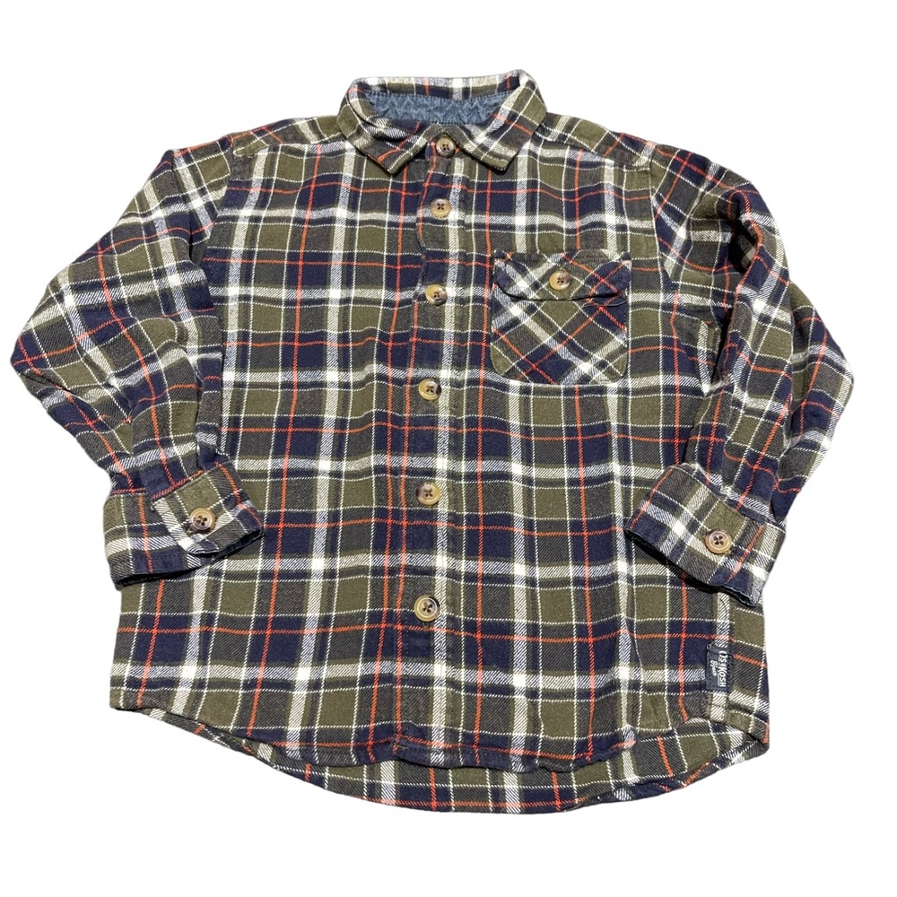 Oshkosh‎ Boys Green PLAID FLANNEL Button Down Collared Shirt Multicolor Sz 4 EUC